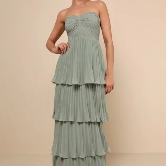 Lulus | Dresses | Lulus Seriously Sensational Sage Brush Strapless Tiered  Maxi Dress Green | Poshmark